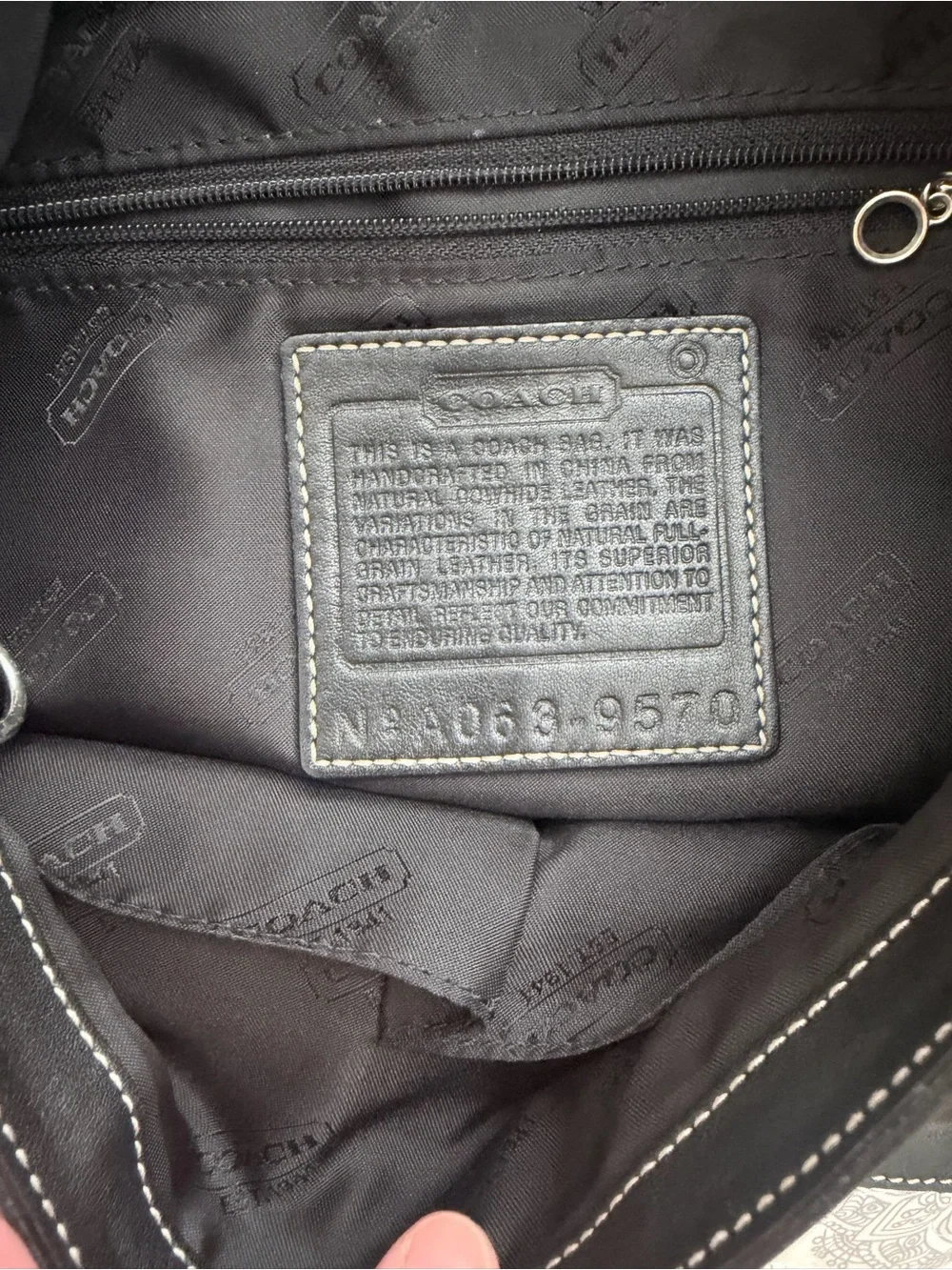 Coach Black Leather Messenger Bag with Contrast Stitching